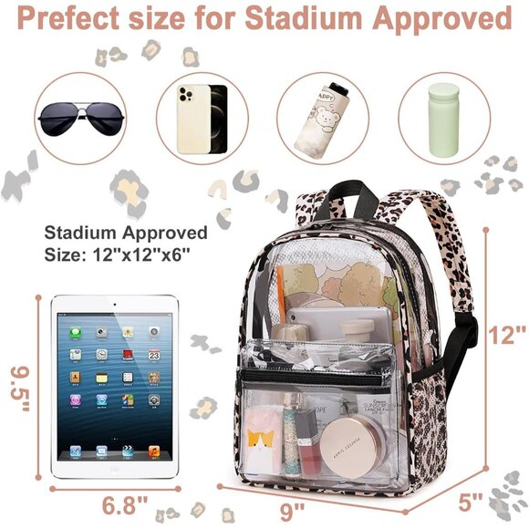 New Beautiful Light Leopard Clear Small Backpack for Girls, Women's (12x12x6) - Picture 4 of 8